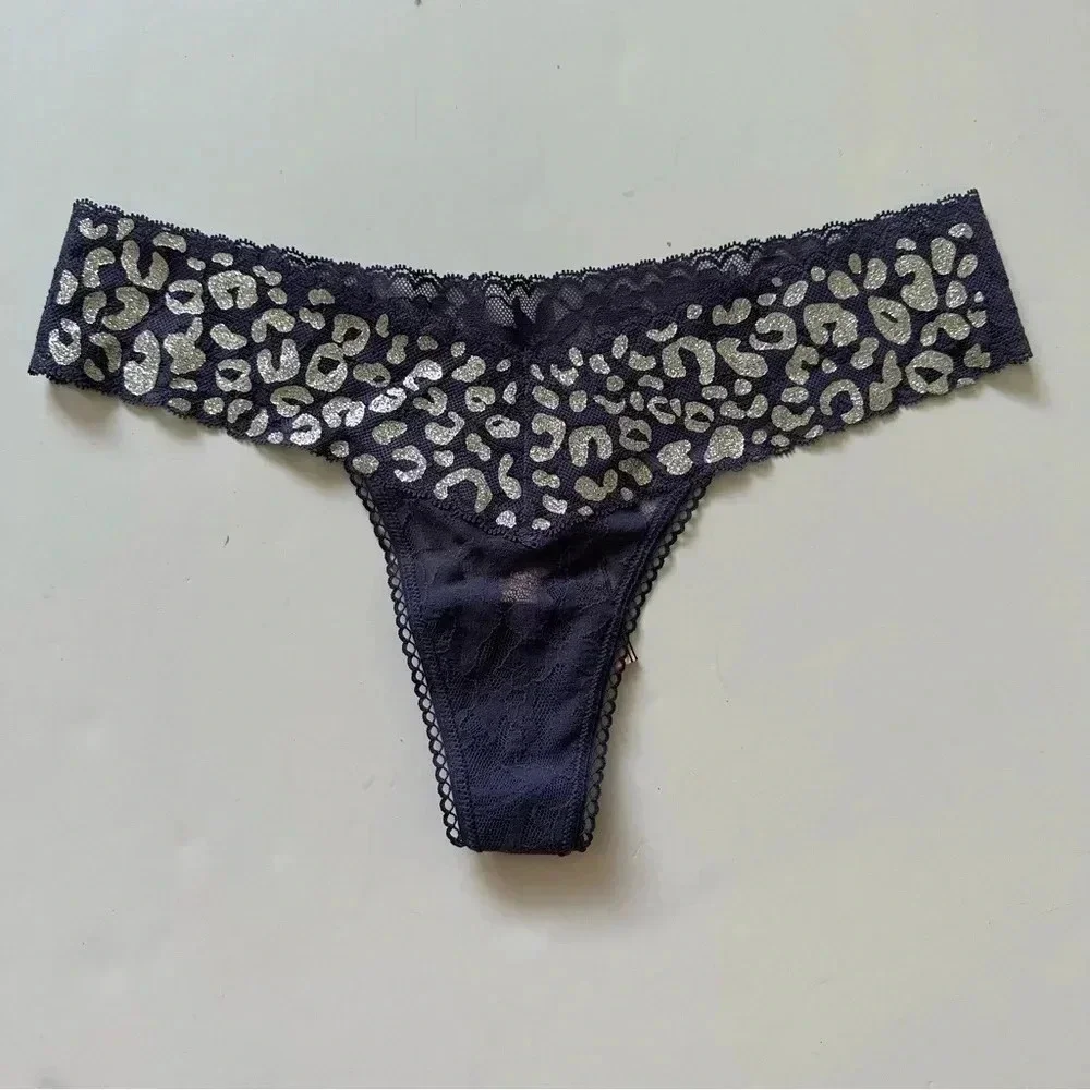 Victorias Secret‎ Purple Lace Animal Print Thong Small